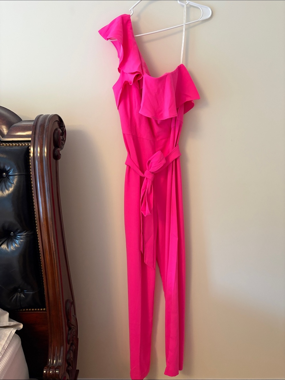 Lilly Pulitzer Bright Pink One-Shoulder Ruffle Jumpsuit with Belt